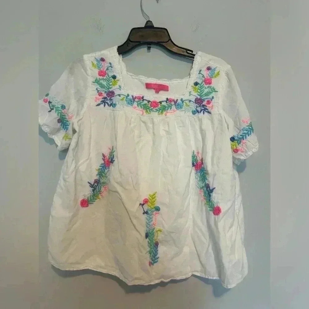 Lilly Pulitzer Tamryn Embroidered Top Square Neck Size Small White/floral